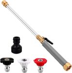 Jet Nozzle Power Washer Wand for Garden Hose, High Pressure Washer with 3 Interchangeable Nozzles, for Car, Patio, Lawn, Gray