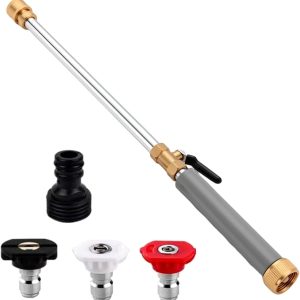 Jet Nozzle Power Washer Wand for Garden Hose, High Pressure Washer with 3 Interchangeable Nozzles, for Car, Patio, Lawn, Gray