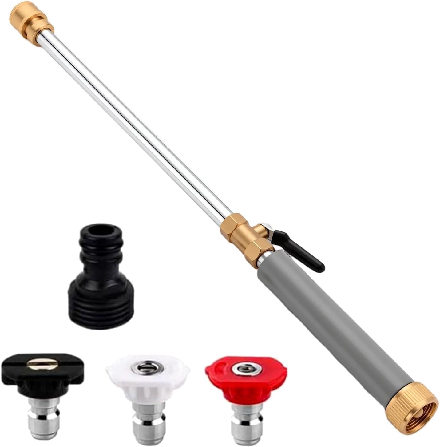 Jet Nozzle Power Washer Wand for Garden Hose, High Pressure Washer with 3 Interchangeable Nozzles, for Car, Patio, Lawn, Gray