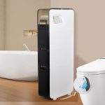 Ultra Thin 4-Tier Slim Bathroom Storage Cabinet, Narrow Rolling Cart with Wheels, White Plastic, for Small Space, Kitchen, Laundry
