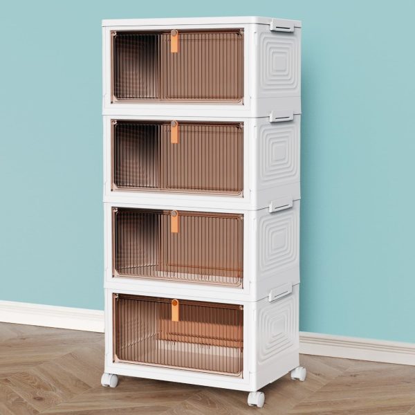 4 Tier Plastic Storage Bins with Lid 23QT, Stackable with Wheels, Storage Cabinet Organizer for Living Room, Office, Dorm
