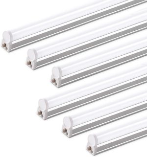 6 Pack LED T5 Integrated Fixture, 4FT, 2200lm, 6500K, 20W Utility LED Shop Light, Ceiling and Under Cabinet Light, Corded with ON/Off Switch