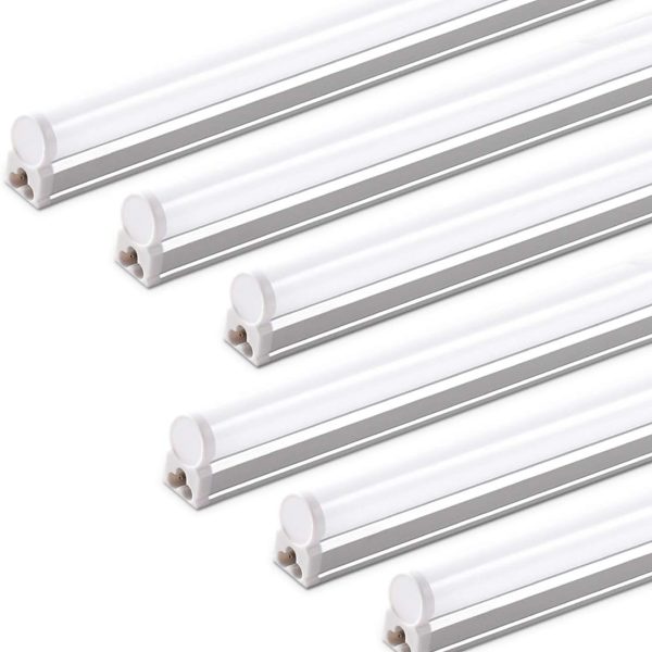 6 Pack LED T5 Integrated Fixture, 4FT, 2200lm, 6500K, 20W Utility LED Shop Light, Ceiling and Under Cabinet Light, Corded with ON/Off Switch