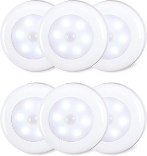 6 Pack 2.8" Motion Sensor Lights, AAA Battery Operated, Stick on LED Puck Light for Stairs, Under Cabinet, Closet