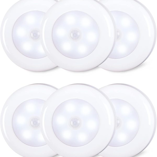 6 Pack 2.8" Motion Sensor Lights, AAA Battery Operated, Stick on LED Puck Light for Stairs, Under Cabinet, Closet
