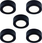 Wired LED Puck Lights 120V (2.7Wx5), Plug-in Warm White, LED Cabinet Light for Kitchen, Surface or Recess Mount, Black