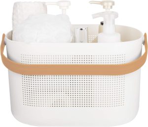 Plastic Storage Baskets with Handles, Shower Caddy Shelf Organizer for Bathroom, Kitchen, Dorm, Yellow
