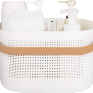 Plastic Storage Baskets with Handles, Shower Caddy Shelf Organizer for Bathroom, Kitchen, Dorm, Yellow