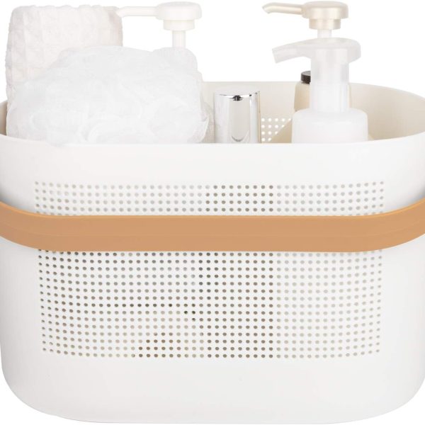 Plastic Storage Baskets with Handles, Shower Caddy Shelf Organizer for Bathroom, Kitchen, Dorm, Yellow
