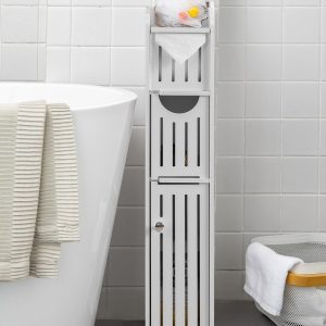 Bathroom Storage Cabinet, Small Cabinet with Toilet Paper Holder for Mega Roll, White