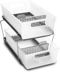 2 Tier Bath Organizer, Under Sink Storage with Sliding Drawers, for Cleaning Supplies, Pantry, Sponges, Bottles, Adjustable Dividers