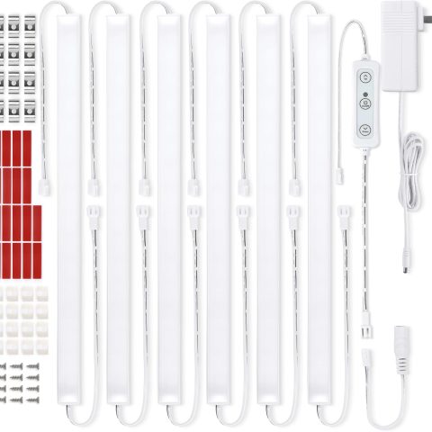 Under Cabinet Lighting Kit, 6 pcs 12" LED Light Bars, Dimmable Linkable, for Kitchen Counter, Shelf, Pantry, Closet, Warm White 3000K