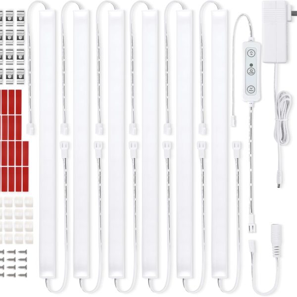 Under Cabinet Lighting Kit, 6 pcs 12" LED Light Bars, Dimmable Linkable, for Kitchen Counter, Shelf, Pantry, Closet, Warm White 3000K