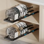 2 Pack Pots and Pans Organizer, 22" Deep Expandable Pull Out with 10 Adjustable Dividers, No Drill, Under Cabinet, Black
