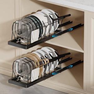 2 Pack Pots and Pans Organizer, 22" Deep Expandable Pull Out with 10 Adjustable Dividers, No Drill, Under Cabinet, Black