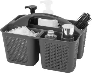 Plastic Portable Shower Caddy Bucket, with Handle Compartments, Storage Organizer for Bathroom, Kitchen, Dorm Sink, Dark Grey