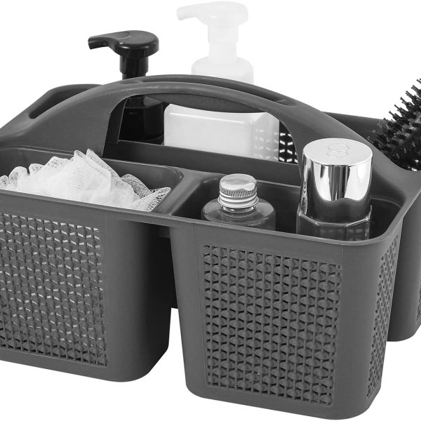 Plastic Portable Shower Caddy Bucket, with Handle Compartments, Storage Organizer for Bathroom, Kitchen, Dorm Sink, Dark Grey