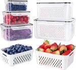 5 PCS Large Fruit Containers for Fridge, Leakproof with Removable Colander, Dishwasher & Microwave Safe, Keep Produce Fresh