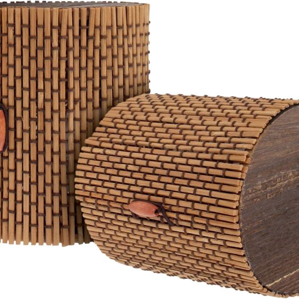 Granulated Bamboo Charcoal Odor Absorber Bag in Decorative 4" Brown Cylinder, 2 Sets