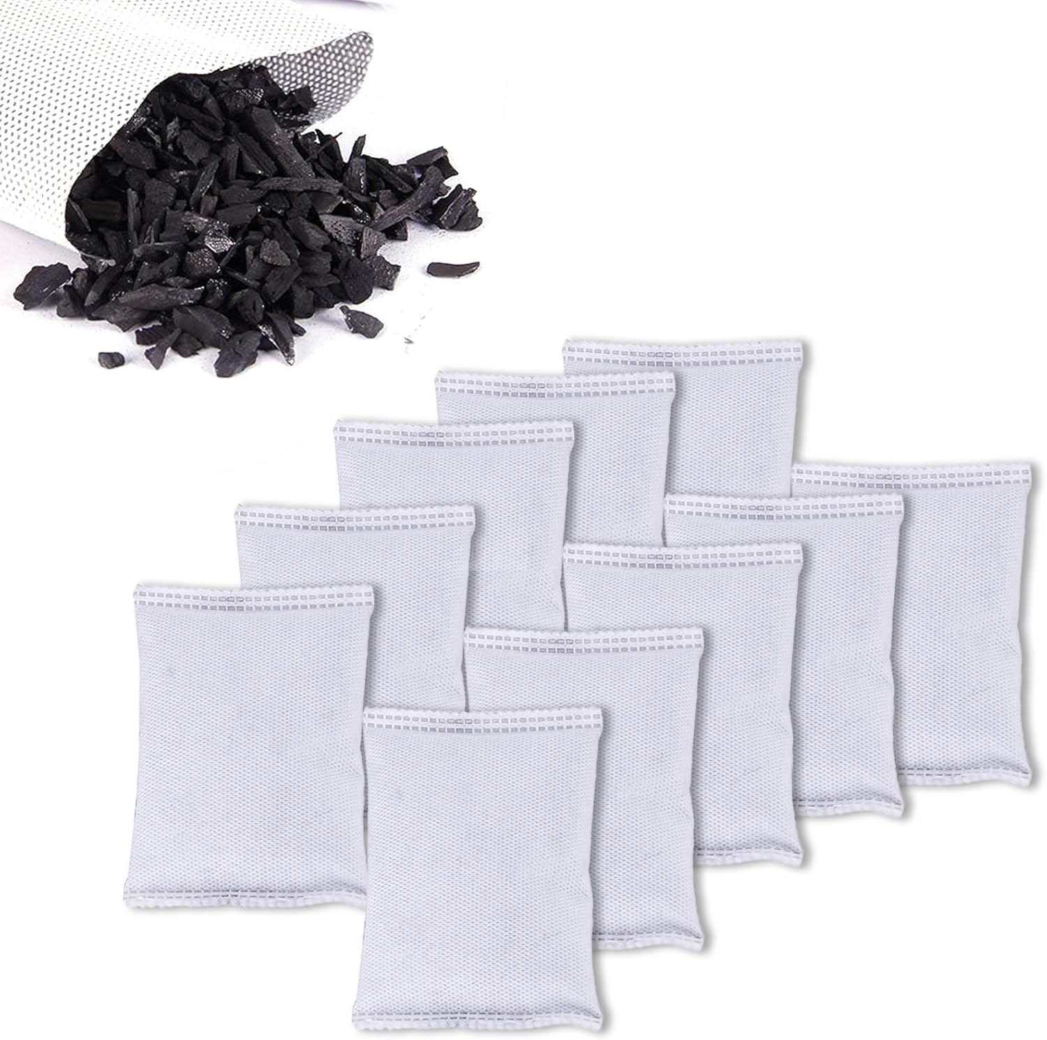 10 Pack Activated Charcoal Odor Absorber, Trash Can Deodorizer, Car Air Freshener, Shoe Deodorizer, 50g/pack